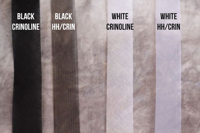 Photo showing black crinoline, black HH/crin, white crinoline, and white HH/crin.