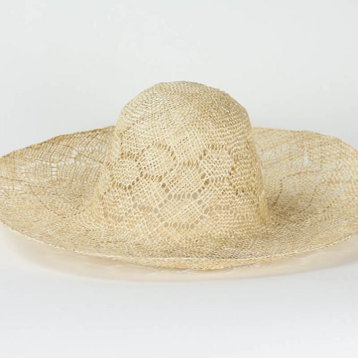 Honeycomb (six-sided) weave pattern with solid crown, 6-inch brim width x 19/20-inch diameter.