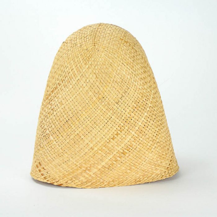 Flat weave raffia hood with finished edge, 11-12 inch depth, will remain soft and supple. Can be dyed.