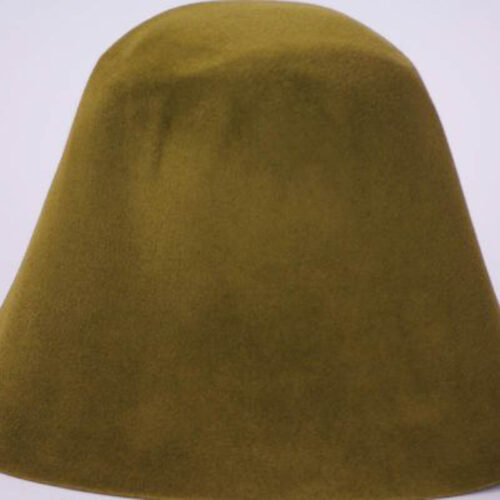 Olive gold hood, or cone shape, with velour finish on outside only.