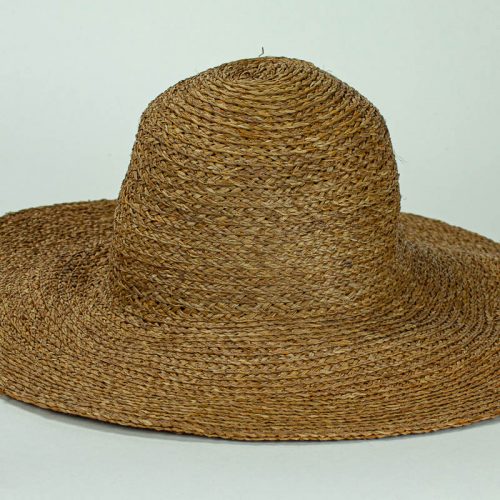 Sewn Raffia Straw Capeline in rusty brown shade, (17/18 inch diameter)