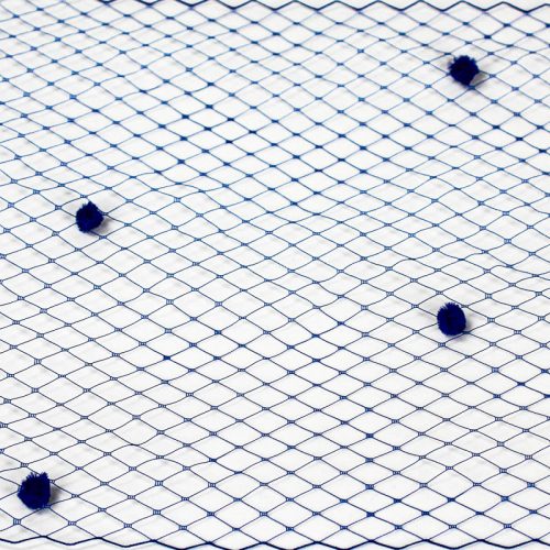 royal blue Standard diamond pattern with 1/4 inch opening, 8-9 inch width and 1/4 inch chenille dots, 100% nylon.