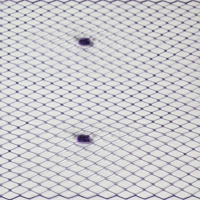 Lavender Standard diamond pattern with 1/4 inch opening, 8-9 inch width and 1/4 inch chenille dots, 100% nylon.