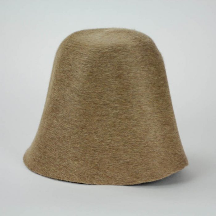 Camel brown salome hood, or cone, shape. Salome is a heather fur felt, excellent quality.