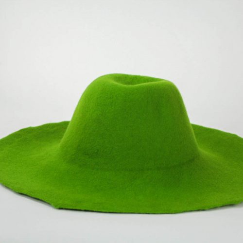 Moss green capeline, 100% merino wool felt, made in US.