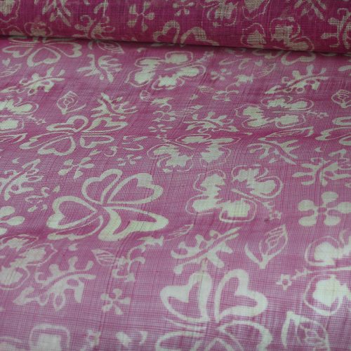 Tropical floral print in fuchsia and natural sinamay