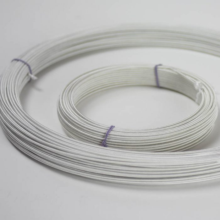 White Rayon covered wire in white, #19 (.91 mm) is the most popular gauge. Used mostly in hat brims and frames.