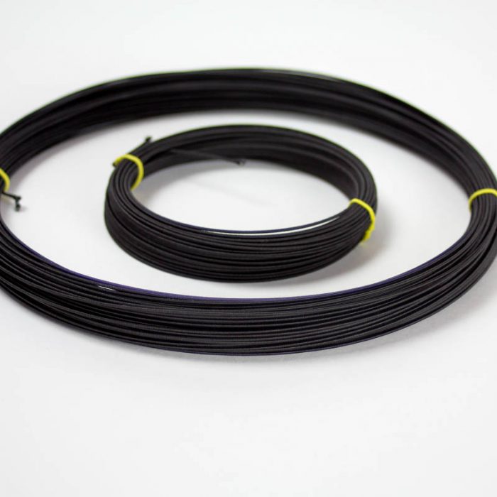 Rayon covered wire in black, #21 gauge (.71 mm) Used mostly in reinforcing hat brims and creating shapes and frames.