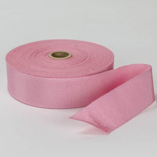 Pink. Made in France. Blend of 44% rayon/ 56% cotton grosgrain belting with a saw-tooth edge.