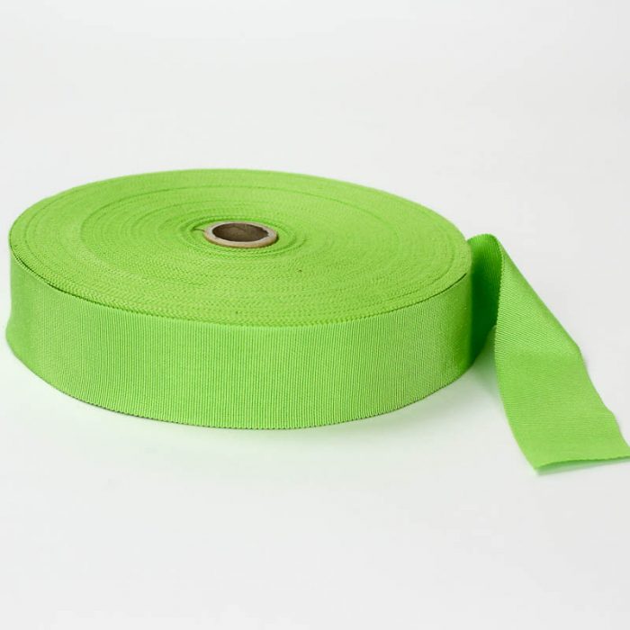 Lime Green. Made in France. Blend of 44% rayon/ 56% cotton grosgrain belting with a saw-tooth edge.