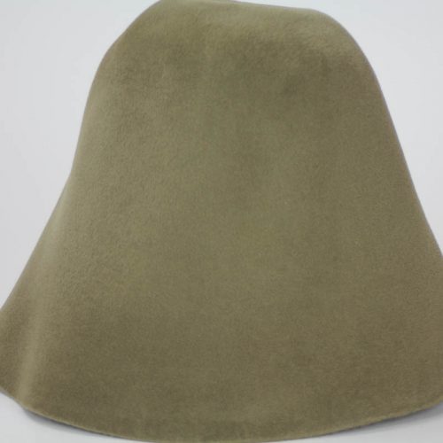 Khaki brown hood, or cone shape, with velour finish on outside only.