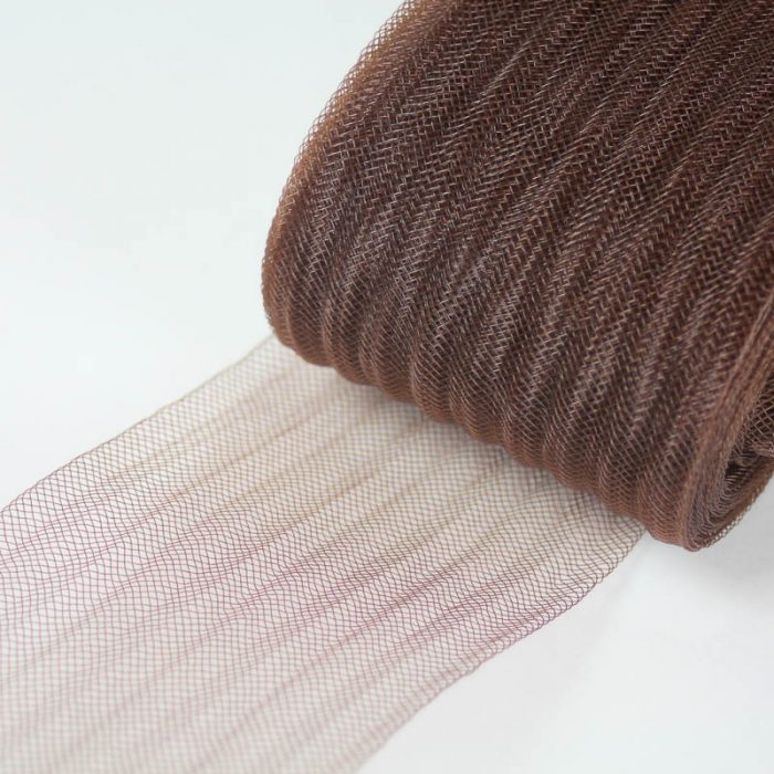Brown pleated horsehair with 1/4 inch pleating running through.