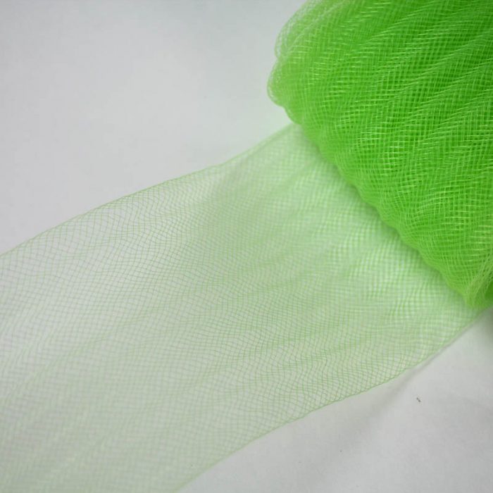 Lime green pleated horsehair with 1/4 inch pleating running through, parallel to length.