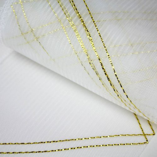 White and Gold Metallic Crosshatch or zigzag pattern.