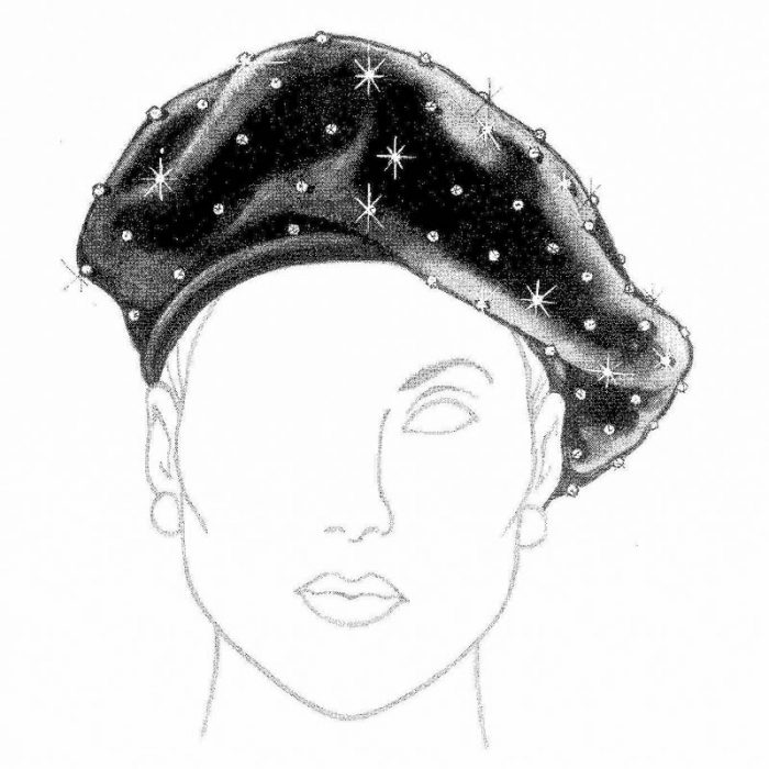 Lined beret with off-center head opening enhances the wearer's face.
