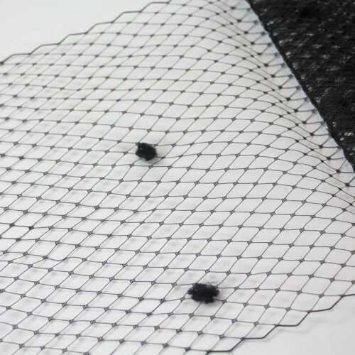 Black Standard diamond pattern with 1/4 inch opening, 8-9 inch width and 1/4 inch chenille dots, 100% nylon.