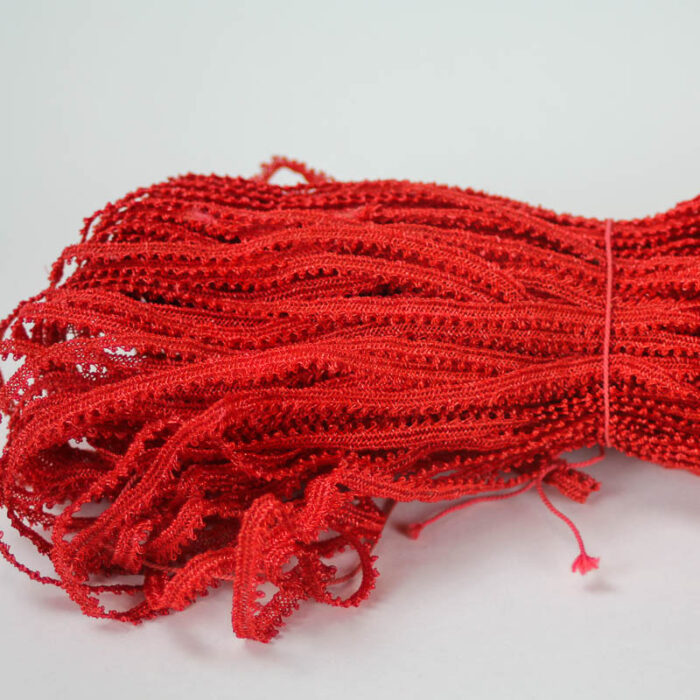 Vintage Swiss braid in true red with picot edge.